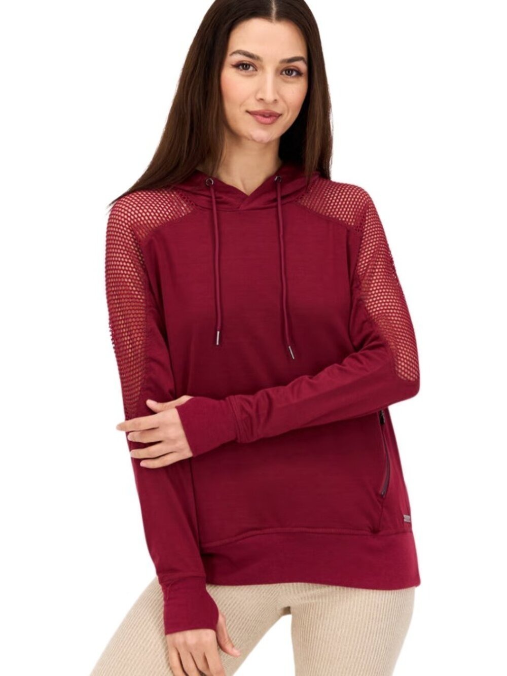 Nine West Active Maroon Mesh Sleeve Hoodie Size 3X